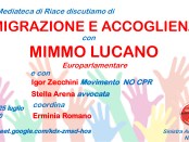 Locandina incontro su emigrazione e accoglienza con Mimmo Lucano il 25 luglio